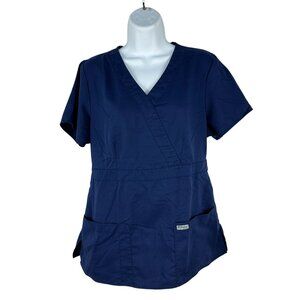 Greys Anatomy By Barco Womens Scrub Top Size M Navy Blue Short Sleeve